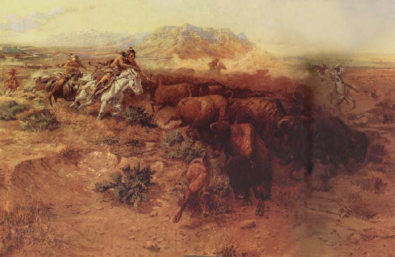 Charles M Russell The Buffalo hunt Norge oil painting art